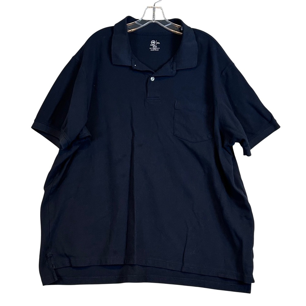Harbor Bay HB DXL Mens 3XL Black Cotton Short Sleeve Pocket Polo Shirt Big Tall